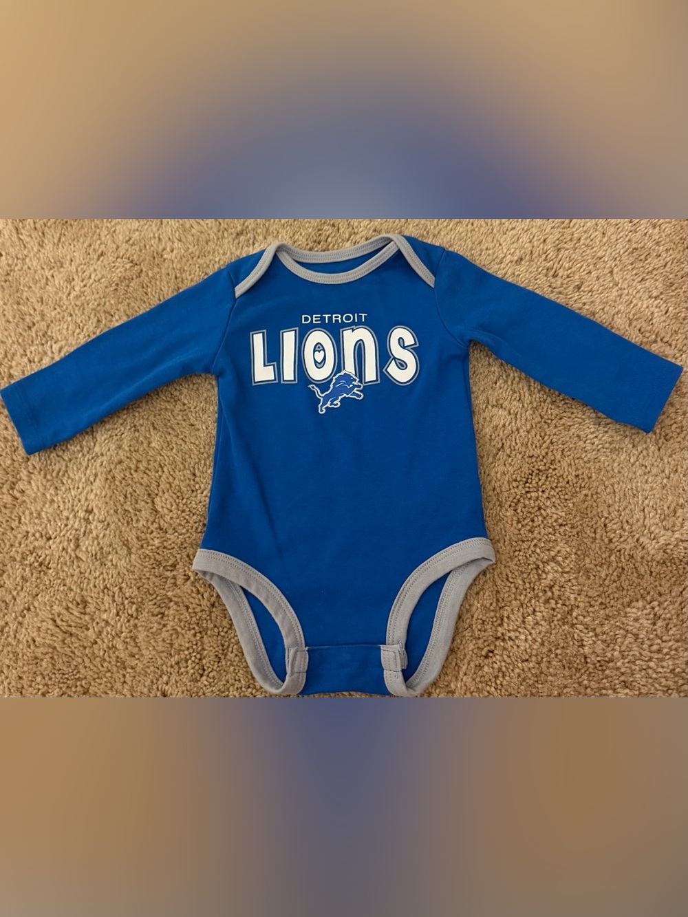 Detroit Lions Long Sleeve Baby Onesie Size 3/6 Months